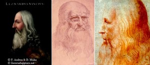 fig. 21. Leonardo da Vinci nga Altissimo, v. 1568 Da Vinci, autoportretv. 1512-1515 dhe Leonardo da Vinci nga nxënësi dhe miku i tij Francesco Melzi, v. 1516-1518.