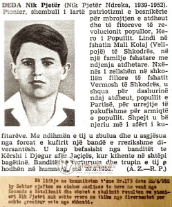 Nik Pjetër Ndreka (1939-1952) Hero i Popullit